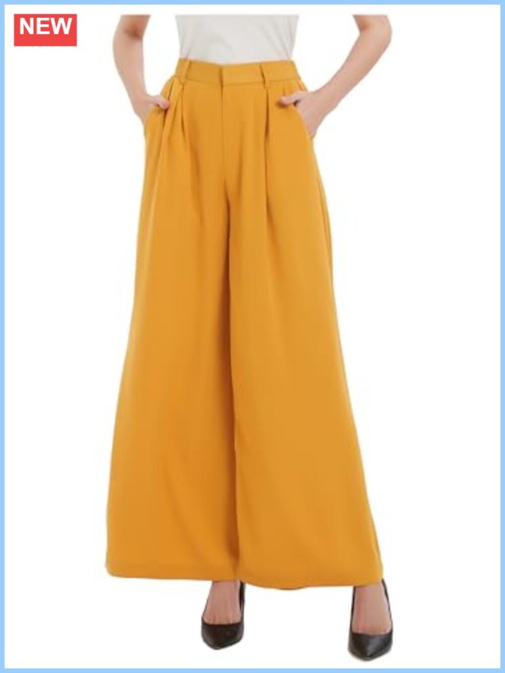Wide Leg High Waist Palazzo Pants Twill Polyester Casual Office